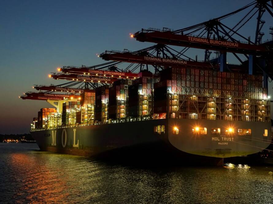 container ship night port ship 7383545